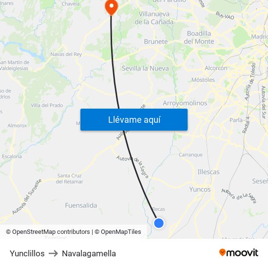 Yunclillos to Navalagamella map
