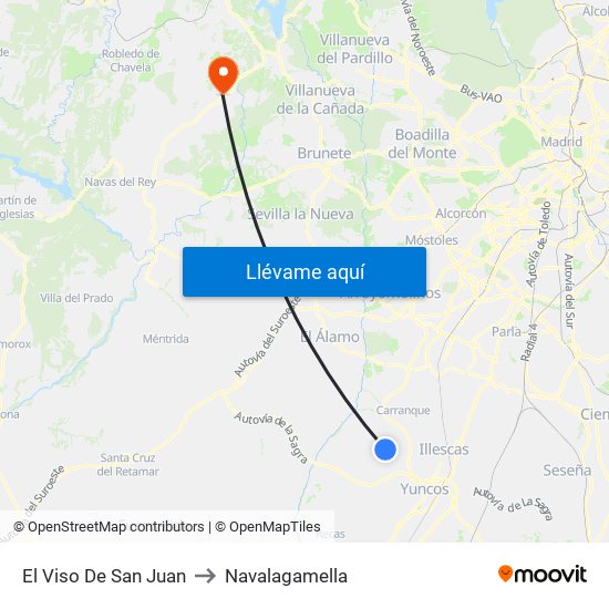El Viso De San Juan to Navalagamella map