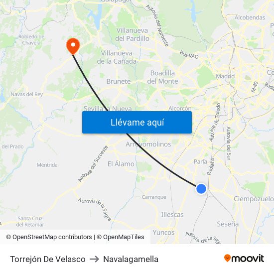 Torrejón De Velasco to Navalagamella map