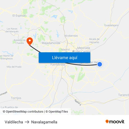 Valdilecha to Navalagamella map