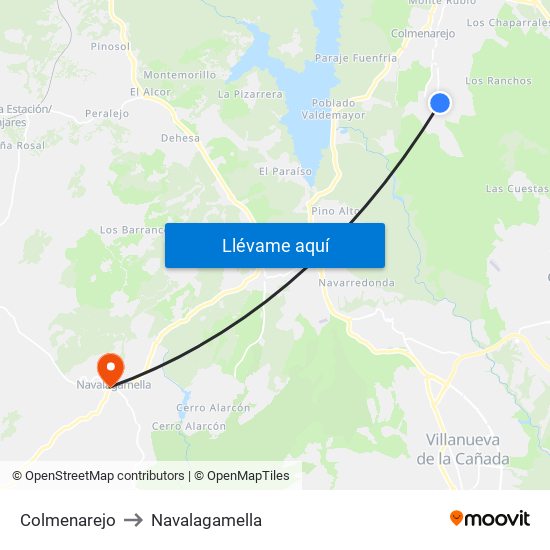 Colmenarejo to Navalagamella map