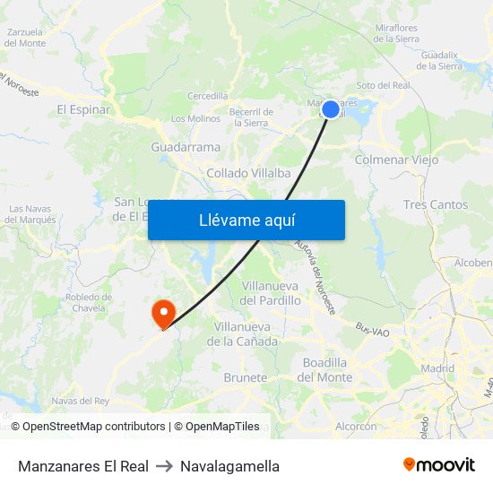 Manzanares El Real to Navalagamella map