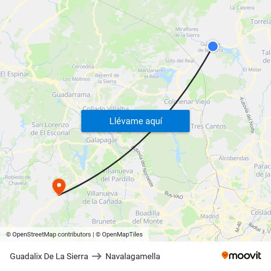 Guadalix De La Sierra to Navalagamella map