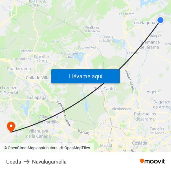 Uceda to Navalagamella map