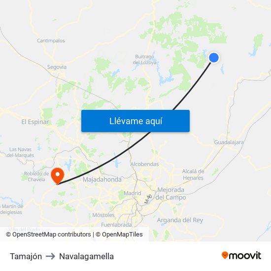 Tamajón to Navalagamella map