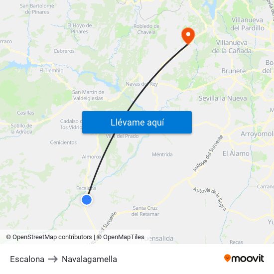 Escalona to Navalagamella map