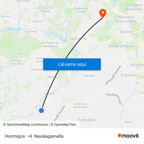 Hormigos to Navalagamella map