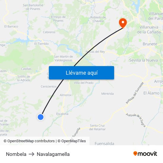 Nombela to Navalagamella map