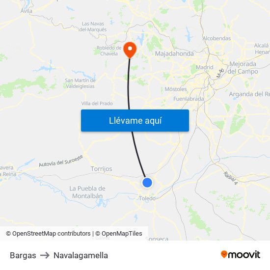 Bargas to Navalagamella map