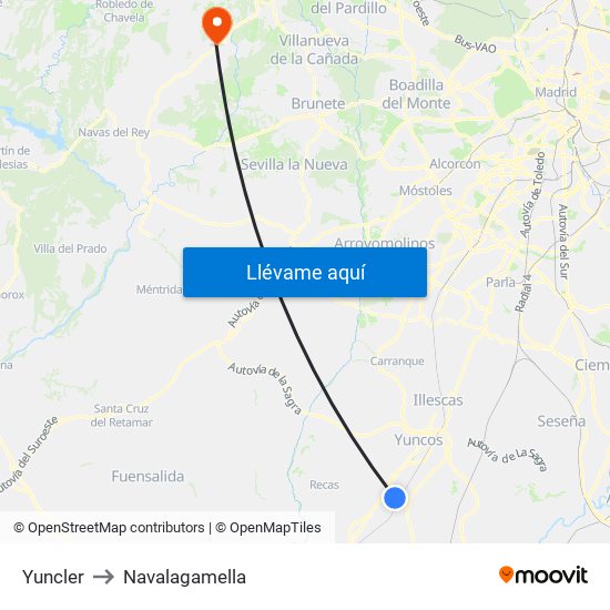 Yuncler to Navalagamella map