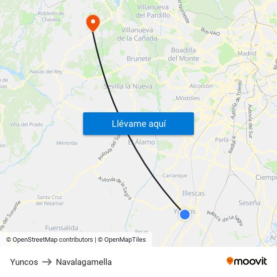 Yuncos to Navalagamella map