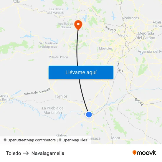 Toledo to Navalagamella map