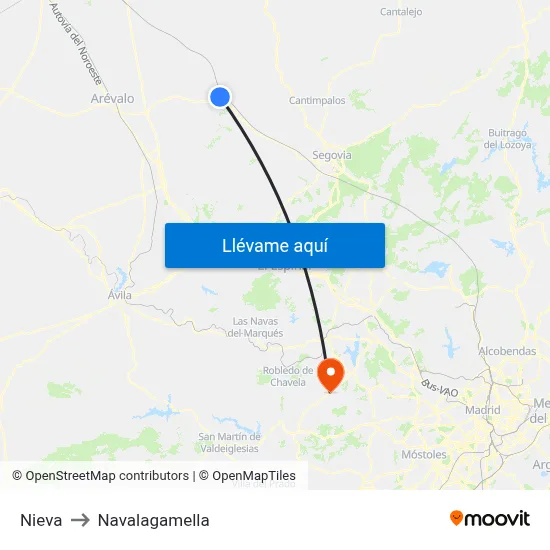 Nieva to Navalagamella map