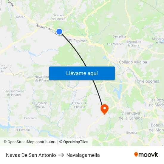 Navas De San Antonio to Navalagamella map