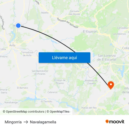 Mingorría to Navalagamella map