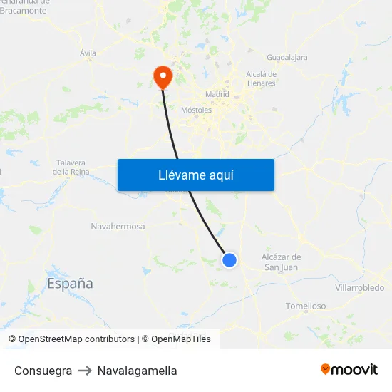 Consuegra to Navalagamella map
