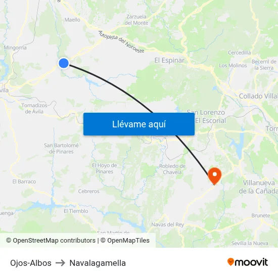 Ojos-Albos to Navalagamella map