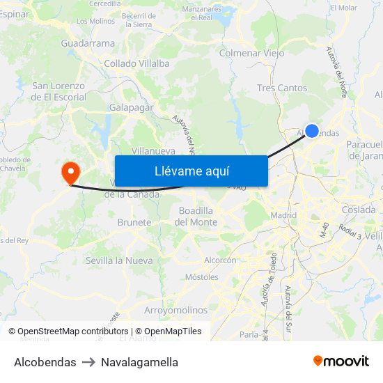 Alcobendas to Navalagamella map