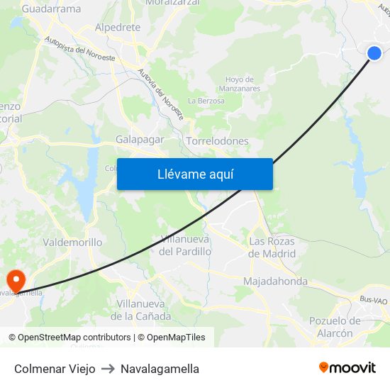 Colmenar Viejo to Navalagamella map