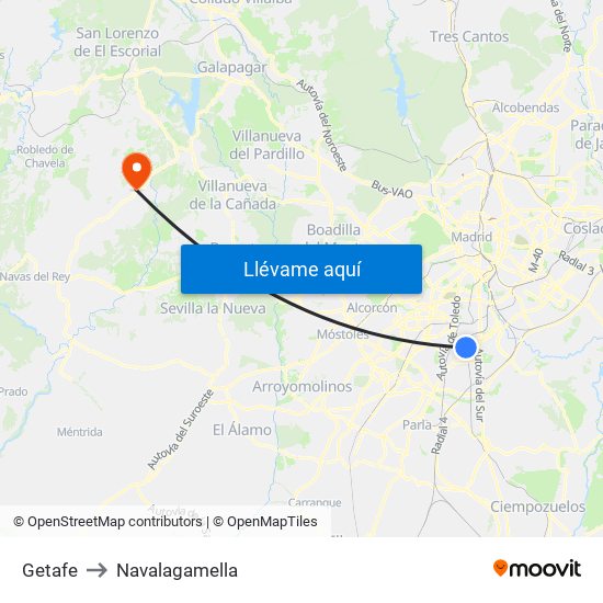 Getafe to Navalagamella map