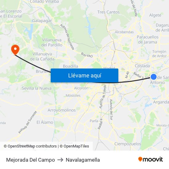 Mejorada Del Campo to Navalagamella map