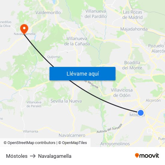 Móstoles to Navalagamella map