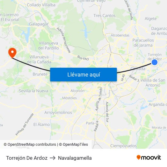 Torrejón De Ardoz to Navalagamella map