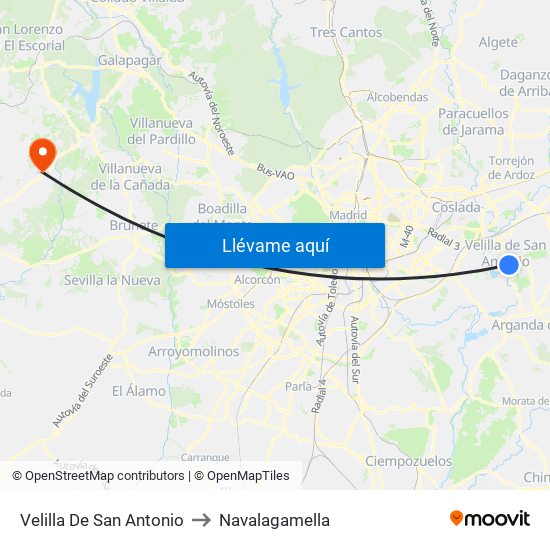 Velilla De San Antonio to Navalagamella map