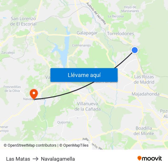 Las Matas to Navalagamella map