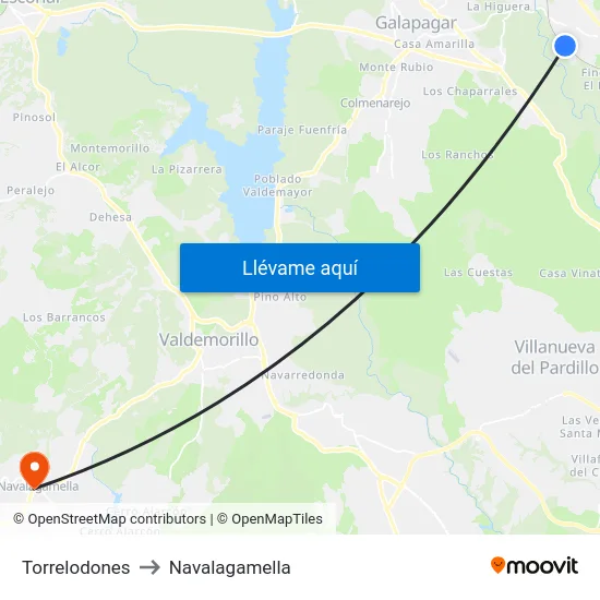 Torrelodones to Navalagamella map