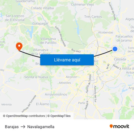 Barajas to Navalagamella map