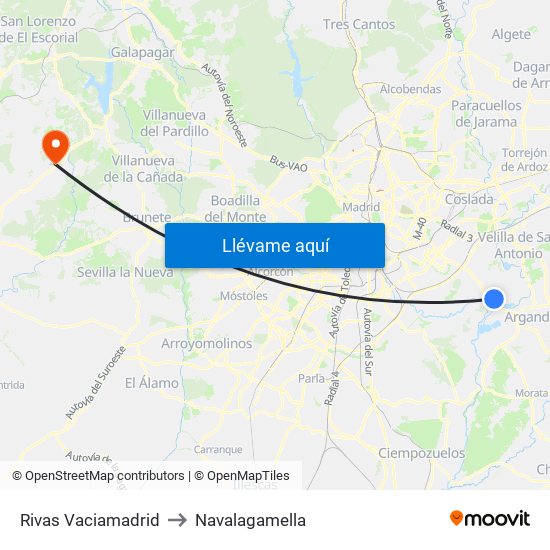 Rivas Vaciamadrid to Navalagamella map