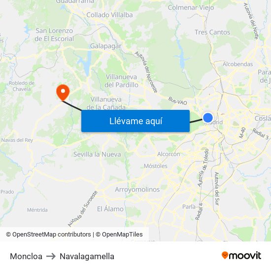 Moncloa to Navalagamella map