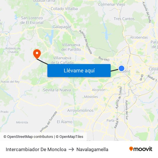 Intercambiador De Moncloa to Navalagamella map