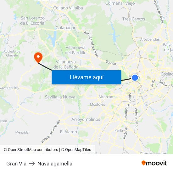 Gran Vía to Navalagamella map