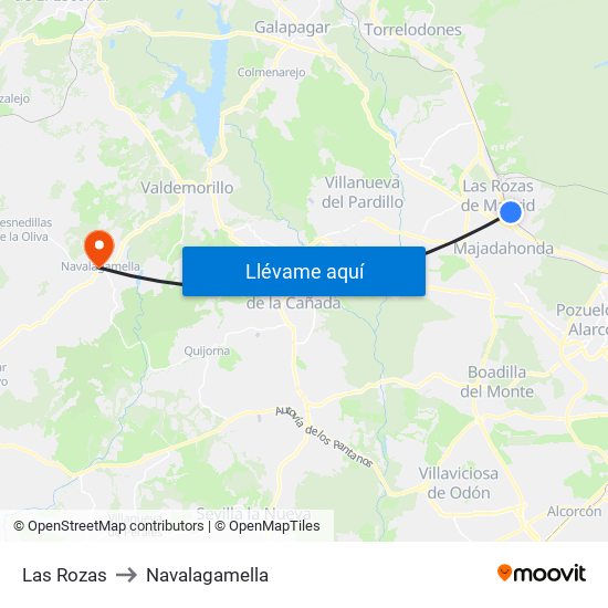 Las Rozas to Navalagamella map