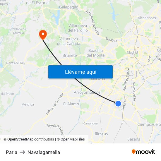 Parla to Navalagamella map
