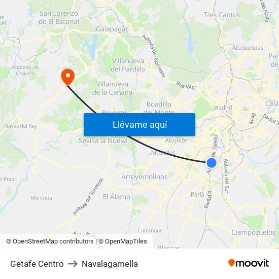 Getafe Centro to Navalagamella map