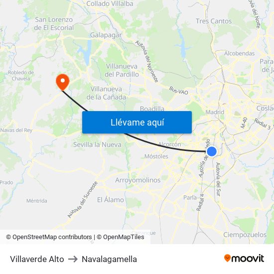 Villaverde Alto to Navalagamella map