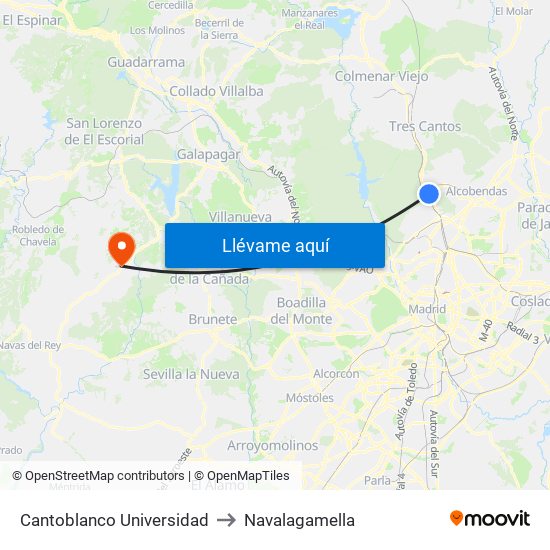 Cantoblanco Universidad to Navalagamella map