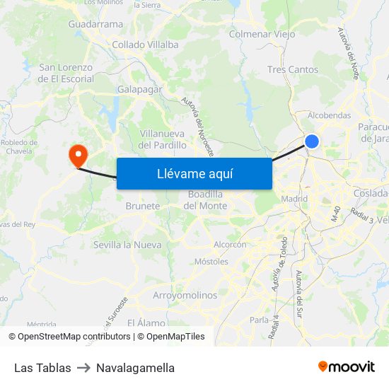 Las Tablas to Navalagamella map