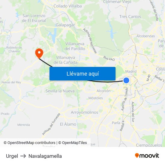 Urgel to Navalagamella map