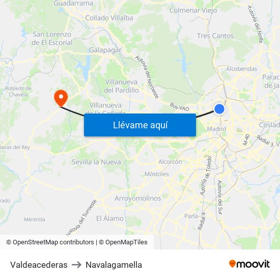 Valdeacederas to Navalagamella map