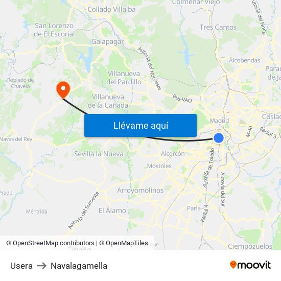 Usera to Navalagamella map