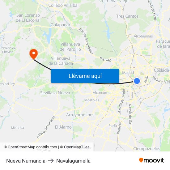 Nueva Numancia to Navalagamella map