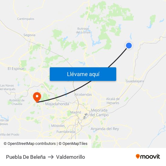 Puebla De Beleña to Valdemorillo map
