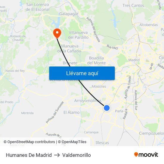 Humanes De Madrid to Valdemorillo map