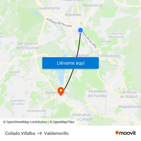 Collado Villalba to Valdemorillo map