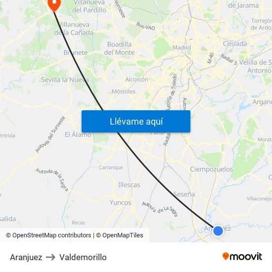 Aranjuez to Valdemorillo map