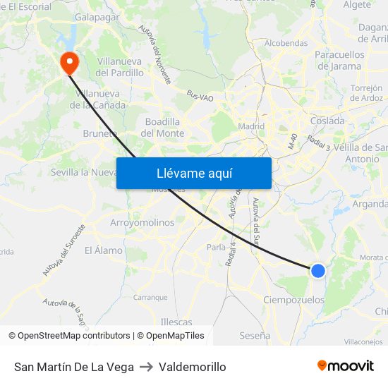 San Martín De La Vega to Valdemorillo map